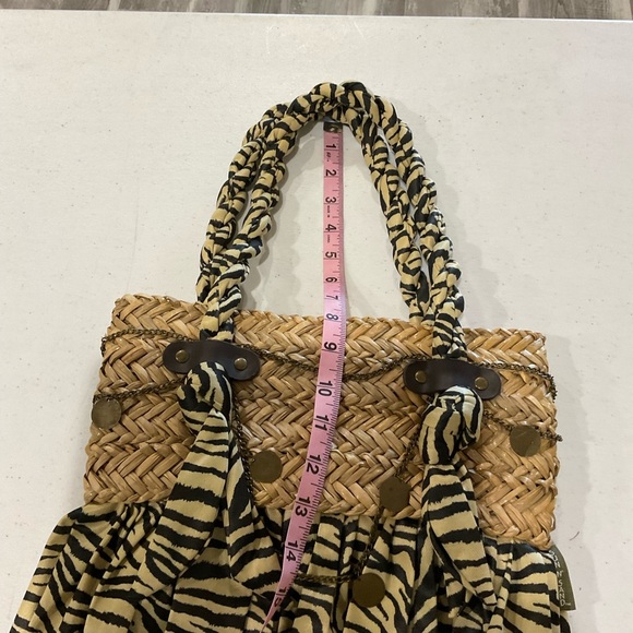 Vintage Sun n’ Sand Animal Print Shoulder Bag Magnetic Straw & Silky Fabric - Picture 11 of 12